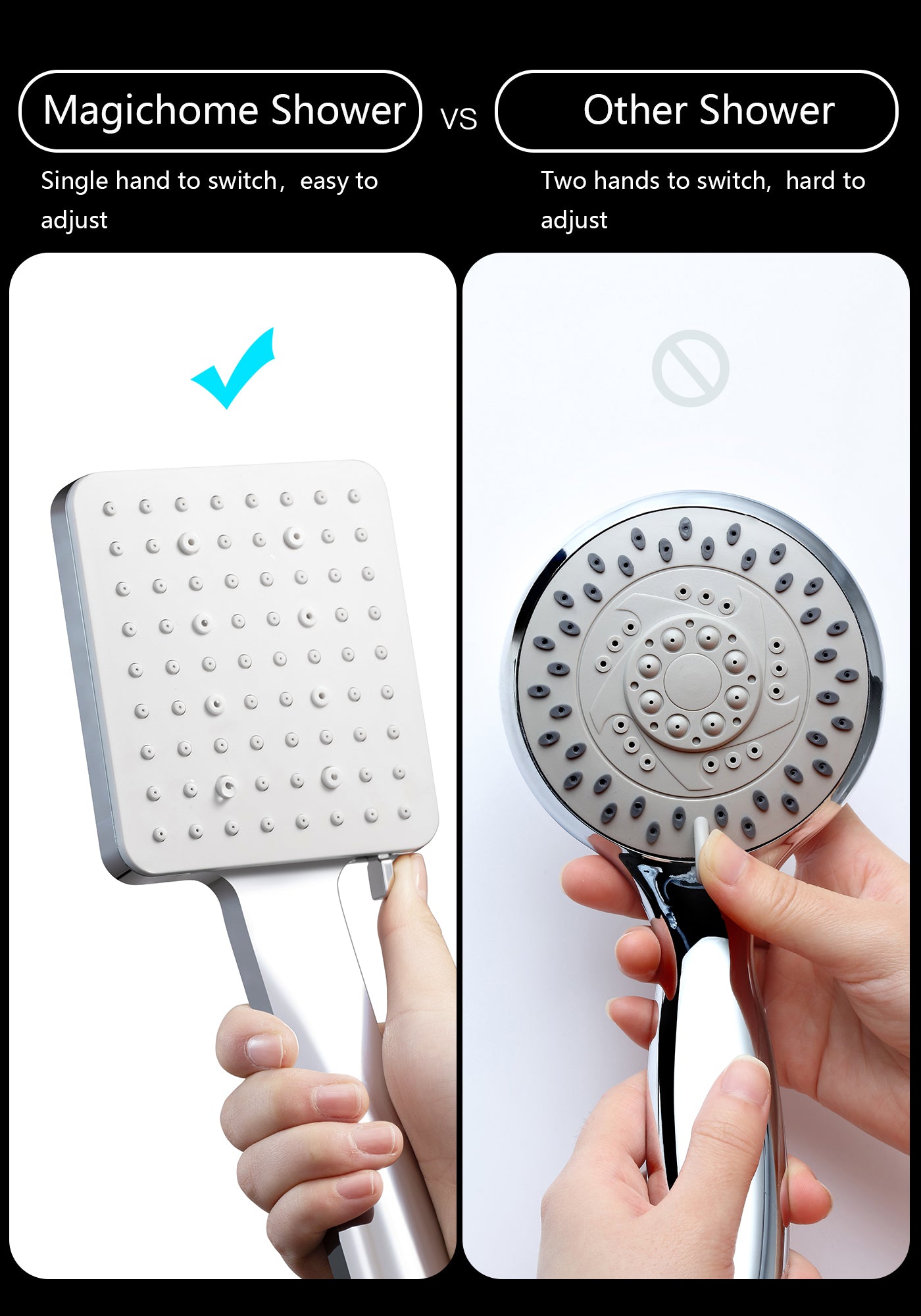 Magichome Shower Head and Hose, High Pressure Shower Head with 1.5M Hose, Universal Handheld Shower Head with 6 Spray Modes for Low Water Pressure