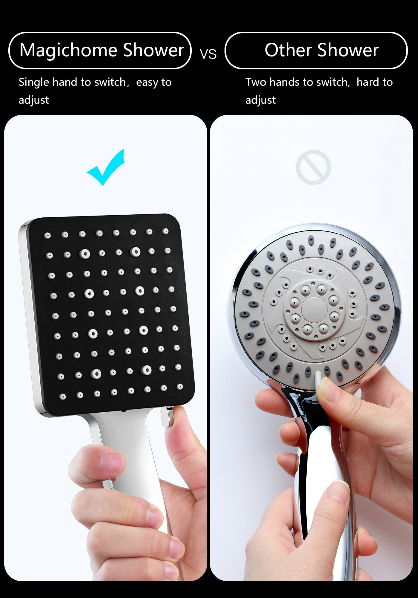 Magichome Shower Head High Pressure, Power Shower Head with 6 Modes (Without Hose), Universal Handheld Shower Head for Low Water Pressure